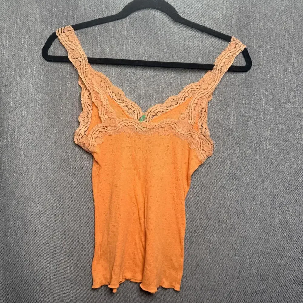 Polo Jeans Company Women's M Vintage Y2K Orange Lace Trim‎ Tank Camisole Rare - Picture 2 of 5